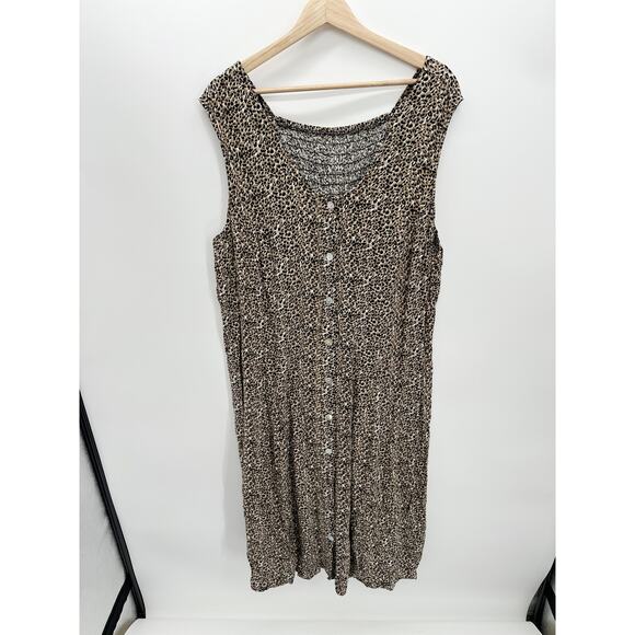 MSK Women Midi Dress Women 22W Rayon Leopard Print Sleeveless Smocked Button - Picture 1 of 6